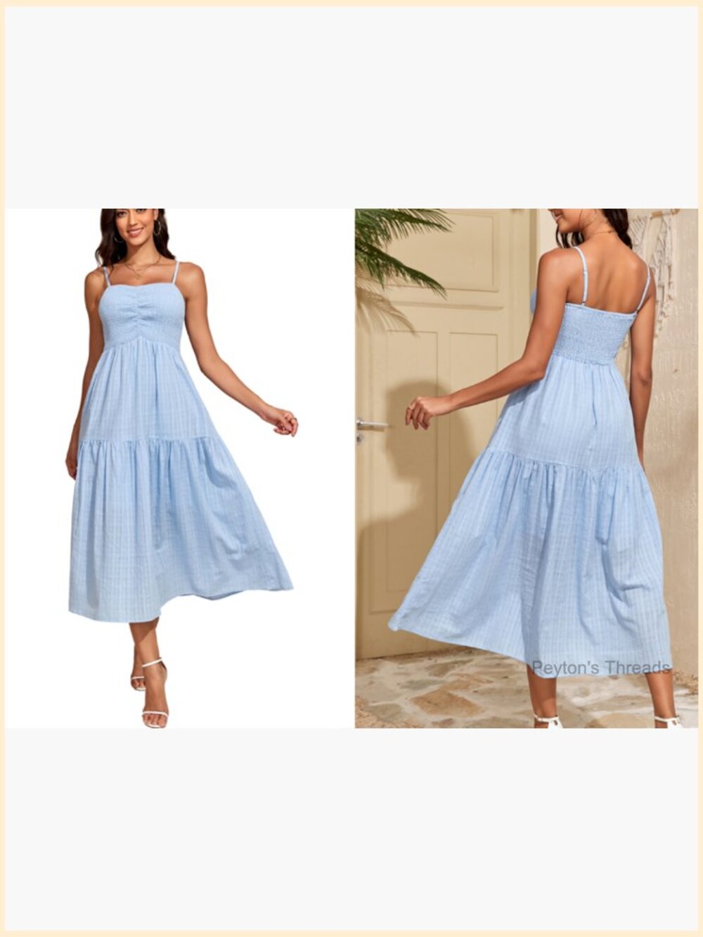Adjustable Spaghetti Strap Smocked Maxi Dress Tiered Pleated Boho Sundress - Picture 7 of 7
